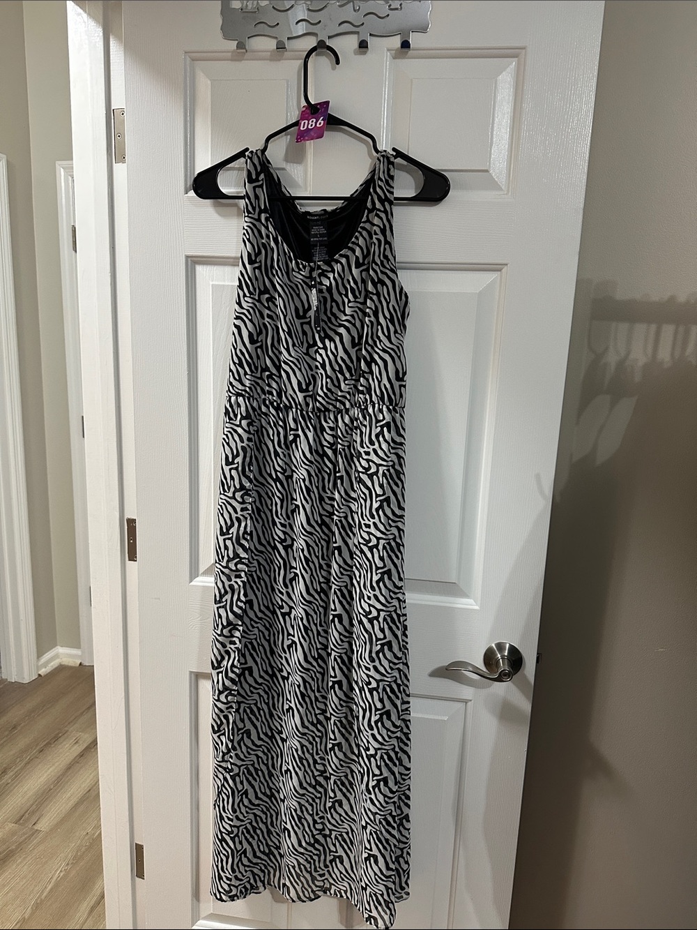 Robert Louis Black and White Zebra-Print Sleeveless Maxi Dress